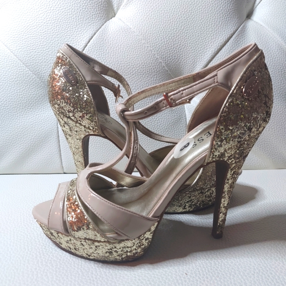 Guess Cream& Glitter Heels Sz 8
